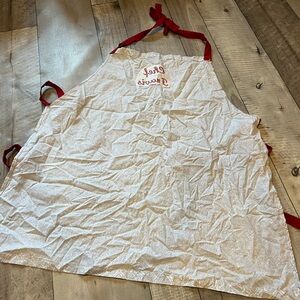 White Apron with Red Ties chef Travis embroidered name